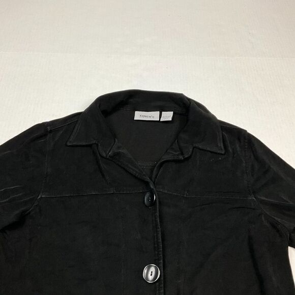 Chicos Travelers Cardigan Jacket Black Long Sleeve Button Front Stretch 1 Medium - Picture 3 of 11